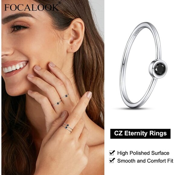 🆕Women Black Dainty Cubic Zirconia Promise Wedding Band Ring Minimalist Jewelry - Picture 2 of 9